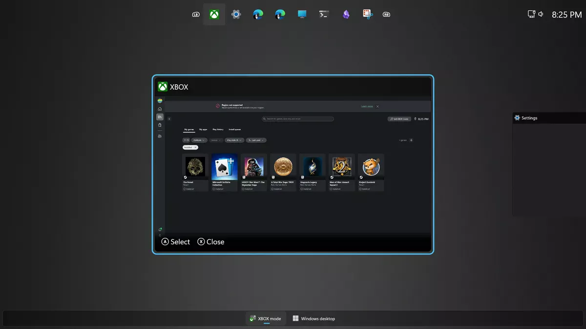 Tampilan antarmuka Xbox Mode pada sistem operasi Windows 11