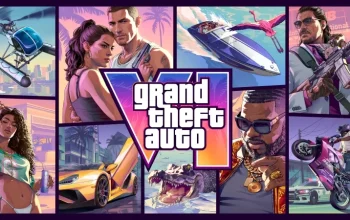 Ilustrasi kemasan game fisik dan konsol game modern