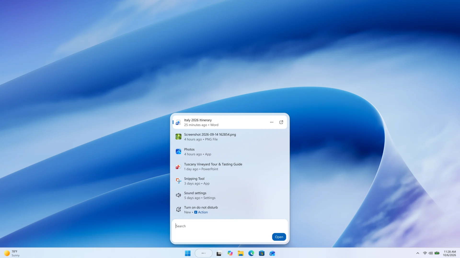 Tampilan antarmuka baru Windows Search pada sistem operasi Windows 11