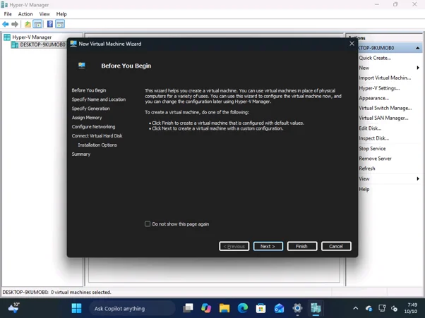 Tampilan antarmuka Hyper-V Manager dengan dukungan tema gelap