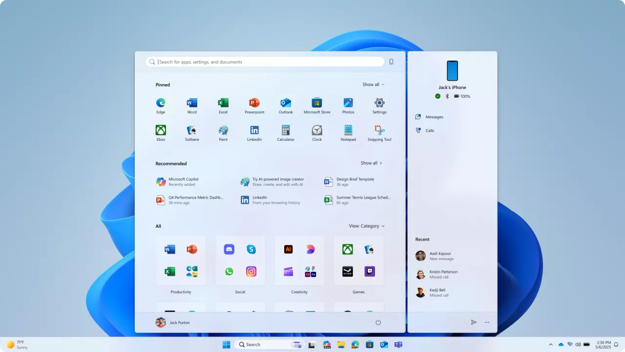Tampilan antarmuka sistem operasi Windows 11 dengan desain modern