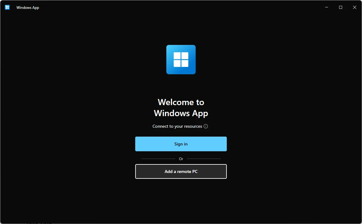 Tampilan antarmuka Windows App untuk koneksi remote PC