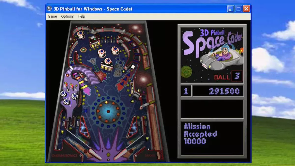 Tampilan klasik game 3D Pinball Space Cadet pada sistem operasi Windows lawas