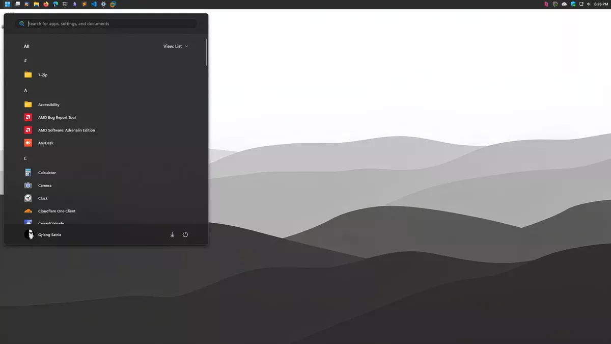 Tampilan pengaturan kustomisasi Start Menu pada sistem operasi Windows 11