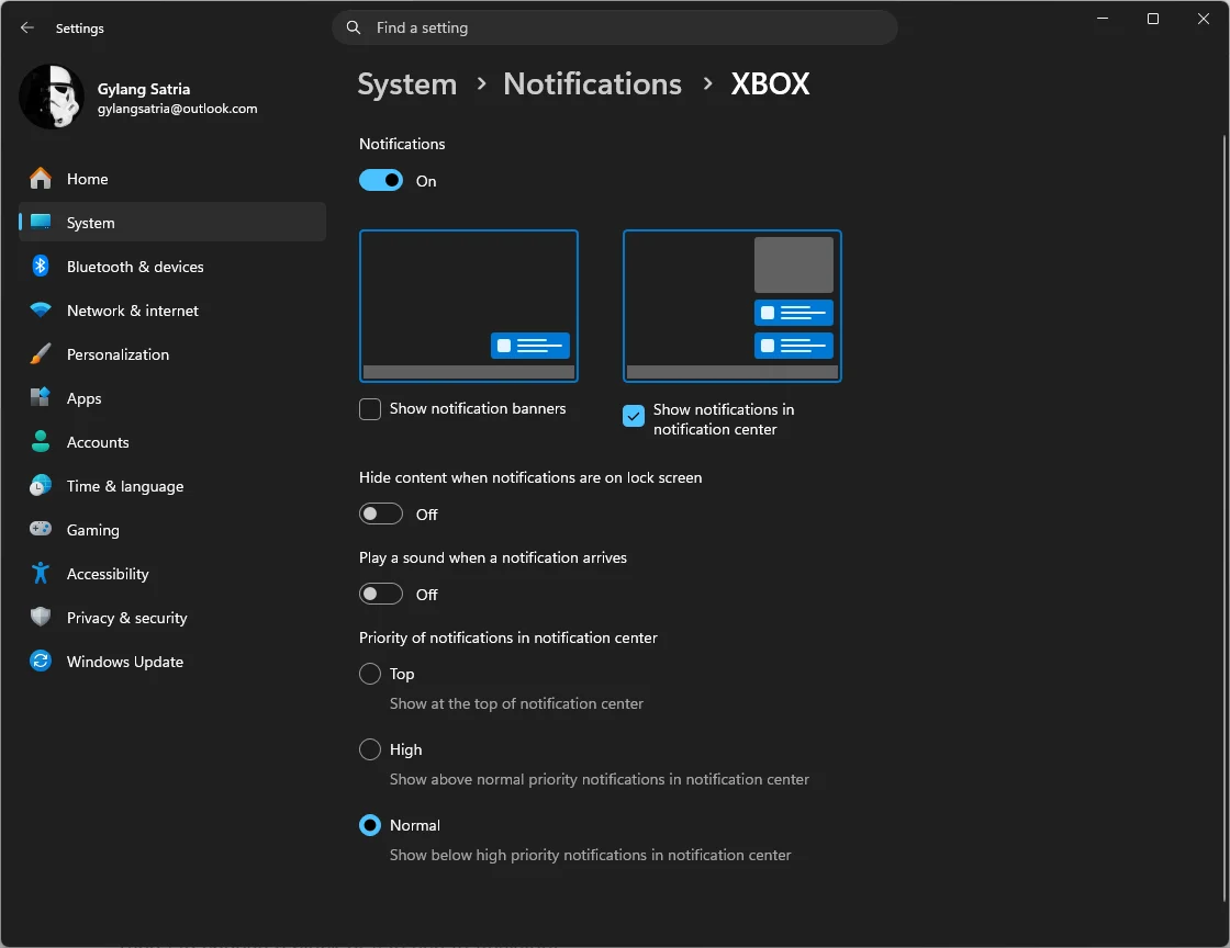 Tampilan pengaturan notifikasi pada sistem operasi Windows 11